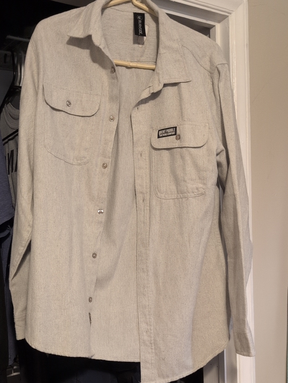 Bent Paddle brewing Light Beige Button-Up Work Shirt with Chest Pockets